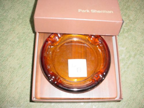 NEW Solid Walnut Wood Base w/ Amber Glass Ash Tray By Park Sherman