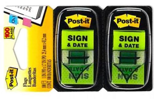 1500  Post It 1 inch SIGN &amp; DATE Green Flags
