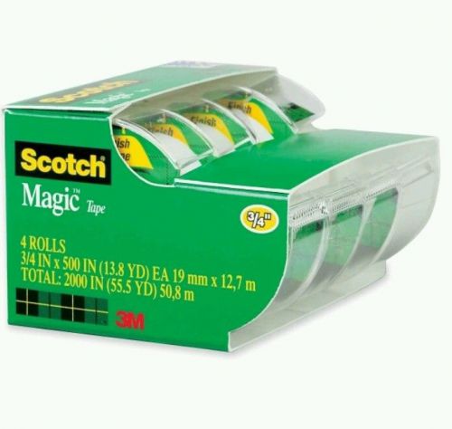 3M Scotch Magic Tape With Dispenser, 3/4&#034;x300&#034;, 4 Rolls 3M Scotch Nonyellowing