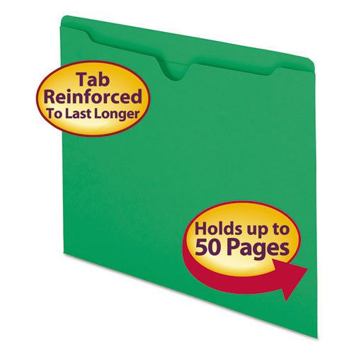File Jackets, Reinforced Double-Ply Tab, Letter, 11 Point Stock, Green, 100/Box