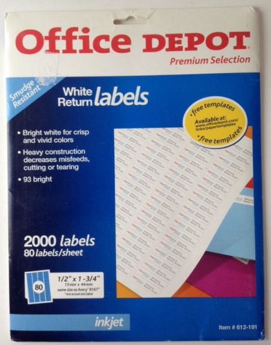 Office Depot White Return Labels Address Smudge Resistant 2000 Inkjet 8167  NEW