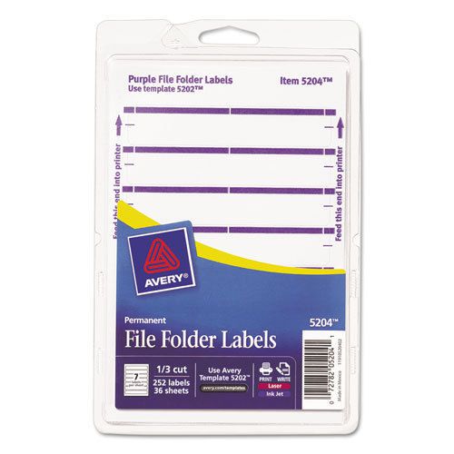 Print or Write File Folder Labels, 11/16 x 3-7/16, White/Purple Bar, 252/Pack