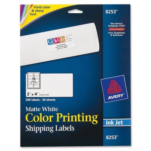 Avery Color Printing Labels - 2&#034;Wx4&#034;L -200/Pk - Rectangle - Inkjet -White