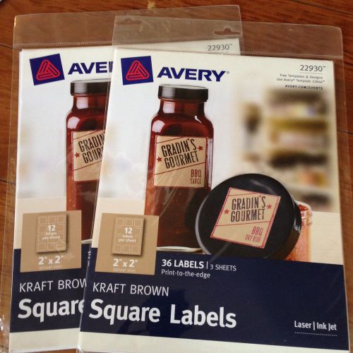 Avery Kraft Brown Square Labels 2&#034; by 2&#034; - 5 full sheets 60 labels NEW #22930