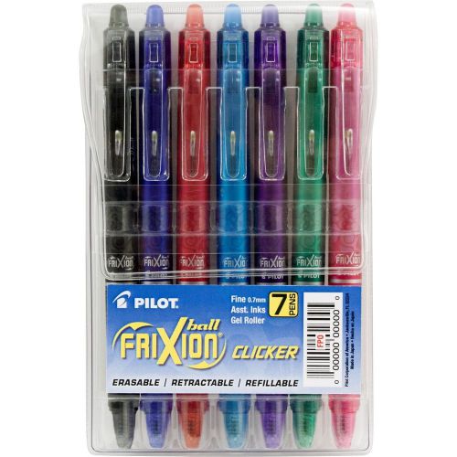 Pilot frixion clicker retractable erasable gel pens, fine point, 7 pack, asst. for sale
