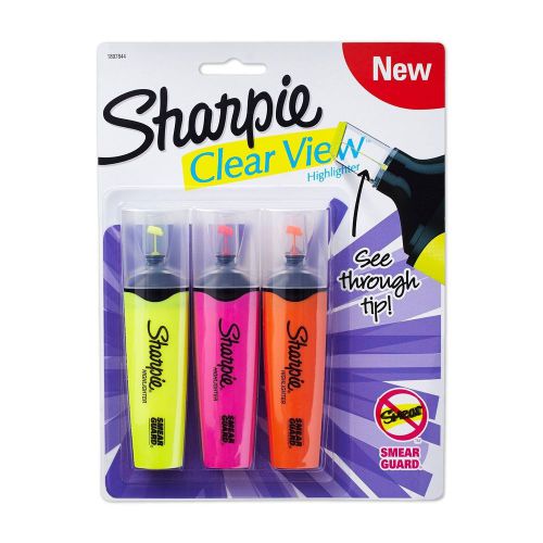 NEW Sharpie Clear View Chisel Tip Highlighters, 3 Colored Highlighters