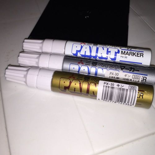 3 New Uni-paint Broad Markers. 1-silver, 1-gold, 1-white