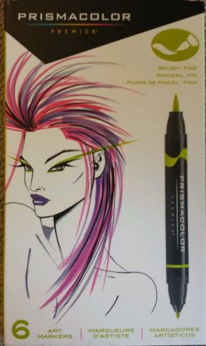 Prismacolor 1773104 6-color double-ended brush markers set for sale