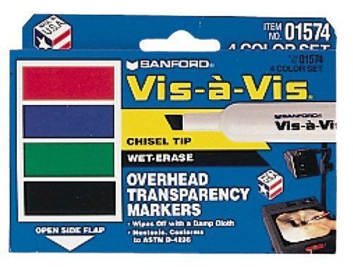 NEW Expo Vis-A-Vis Chisel Tip Wet Erase Markers  4 Colored Markers (1574)