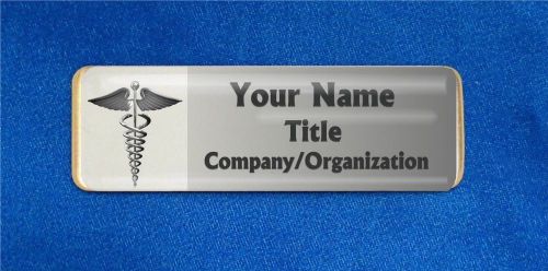 Caduceus Silver White Custom Personalized Name Tag Badge ID Medical Doctor Nurse