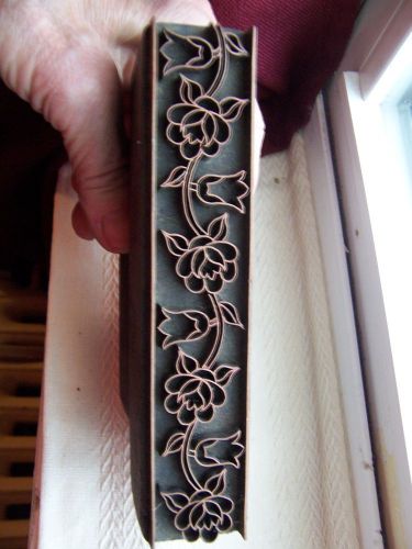 Vintage wood and metal printing block stamp  flower band paper fabric edge for sale