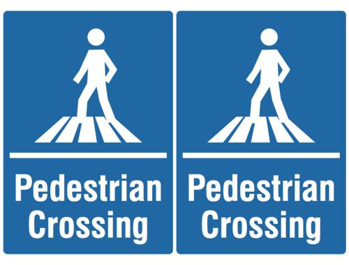 Set Of Two Safety Signs Pedestrian Crossing Cross Walk Traffic Safe Blue Sign US