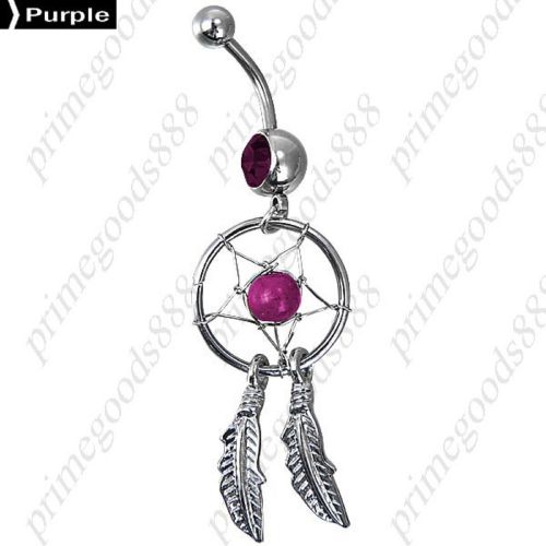Dream Catcher Belly Button Ring Jewelry Silver Piercing Body Art Barbell Purple