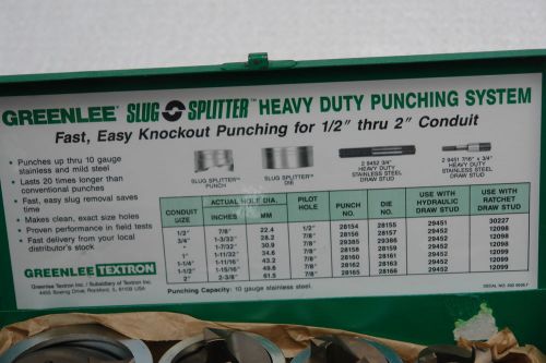Greenlee 7307 Slug Splitter Heavy Duty Knockout Punch Set 1/2&#034; thru 2&#034; Conduit