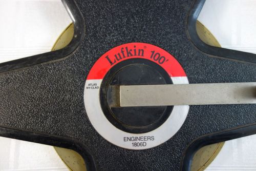 Vintage LUFKIN 100&#039; FT MEASURING TAPE REEL #1806D Engineer Atlas NY Clad - NICE