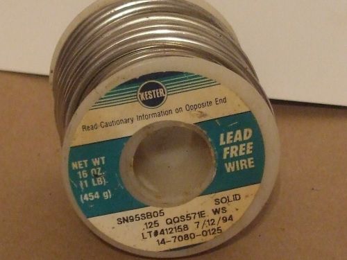 16 Ounces of SOLID WIRE LEAD FREE SOLDER - Litton / Kester Solder, .125 Dia.