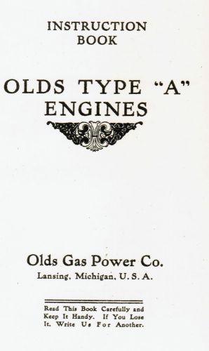 Olds Type A Gas Engine instruction book manual hit miss REO Magneto Stationary