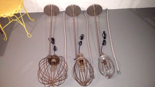 3 Steampunk Lamps Industrial Wire Wisk MIxer Heads Whisk Lights