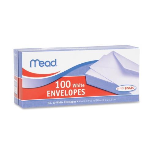 Mead Plain Envelope - Business - #10 - Gummed - 100/box - White (MEA75064)