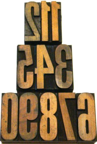 Letterpress wood 2&#034; number blocks 11pcs **super old slim typeface** for sale