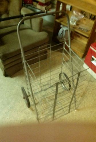 Vtg Laundry Grocery Collapsible Wire Shopping Cart Basket w/ large Wheels