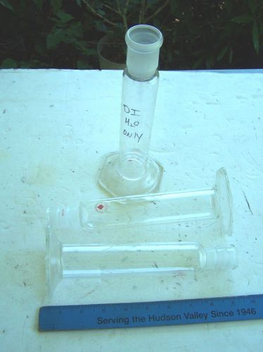 Three Ungraduated Laboratory Glass Cylinders with Ground Glass Joints