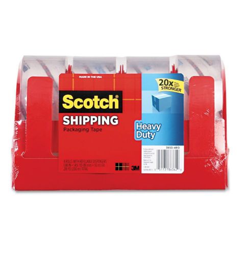 Scotch 3850 Shipping Packaging Tape 1.88&#034; x 54.6YD - 4 Rolls w/Dispensers New