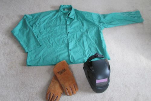 Preowned welding combination set jacket arc one helmet lincoln electric gloves for sale