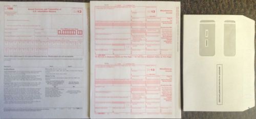 1099 MISC IRS Tax Form Year 2013 Inkjet Laser 4 Part w/ Envelopes 20 Recipients