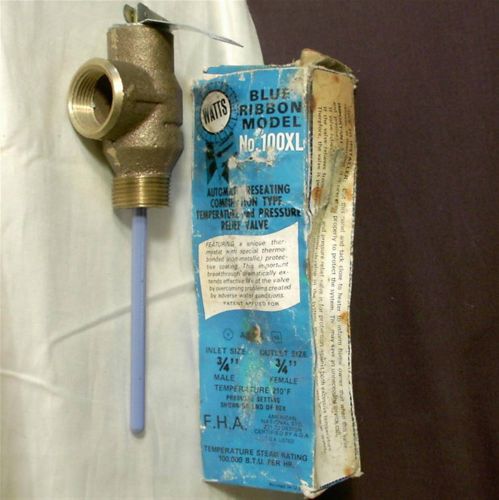 Watts pressure temperature relief valve hot water heater 100xl 125 psi 3/4&#034; 210f for sale