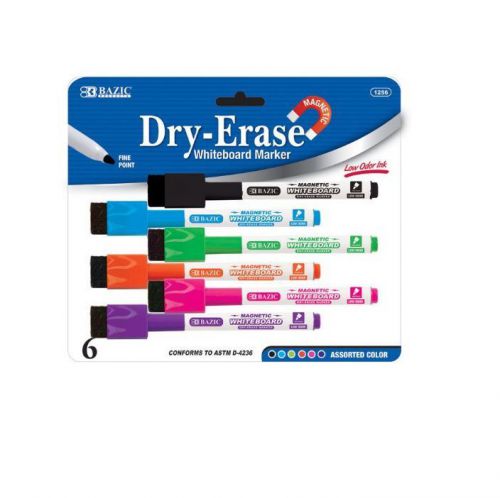 BAZIC Bright Color Magnetic Dry-Erase Markers (6/Pack), Case of 12