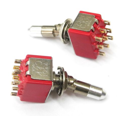 Lot Of 2 New C&amp;K 7301 3PDT 3 Pole On-On Locking Handle Mini Toggle Switches. MS