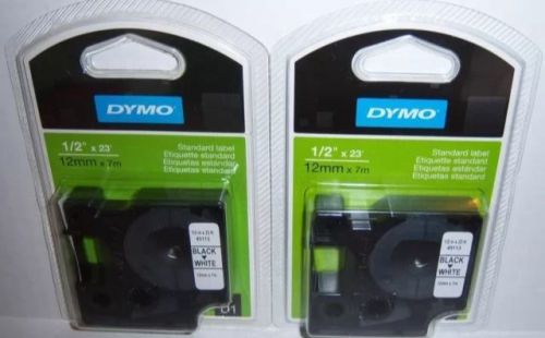 2PK Dymo D1 1/2&#034; 12mm White Label Refill Tapes Replacement for 45113 45013 43113