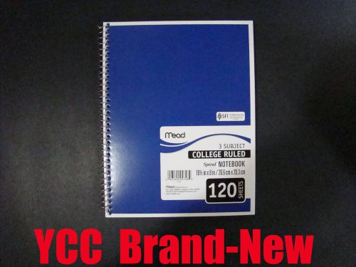 Mead Spiral Notebook,3subject,120sheets,college ruled,blue cover,10.5x8in,1pk