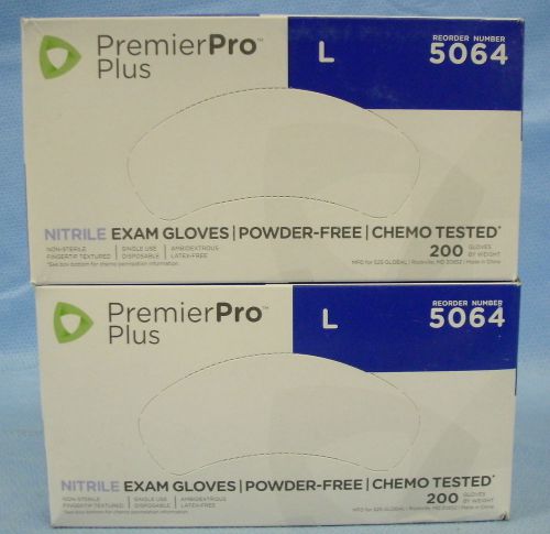 2 Boxes/200ea s2s Global PremierPro Plus Nitrile Exam Gloves-Large-  #5064
