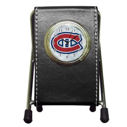 Custom Montreal Canadiens Leather Pen Holder Desk Clock (2 in 1) Free Shipping