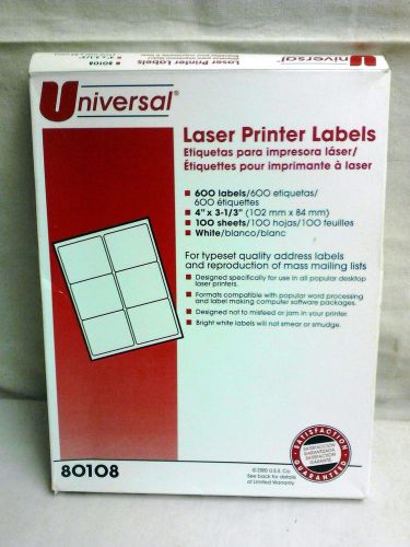 UNIVERSAL 80108 Laser Printer Permanent Labels, 3-1/3 x 4, White Open Box 78 Pgs