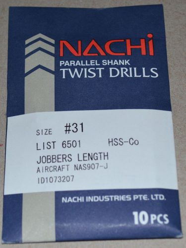 NACHI #31 HSS/COBALT DRILLS JOBBERS LENGTH-AIRCRAFT NEW/UNUSED - 10 PCS