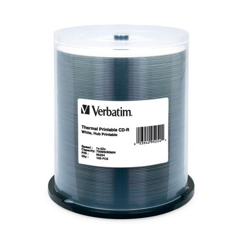 Verbatim Cd-R 700Mb 52X White Thermal Printable, Hub Printable - 100Pk Spindle -