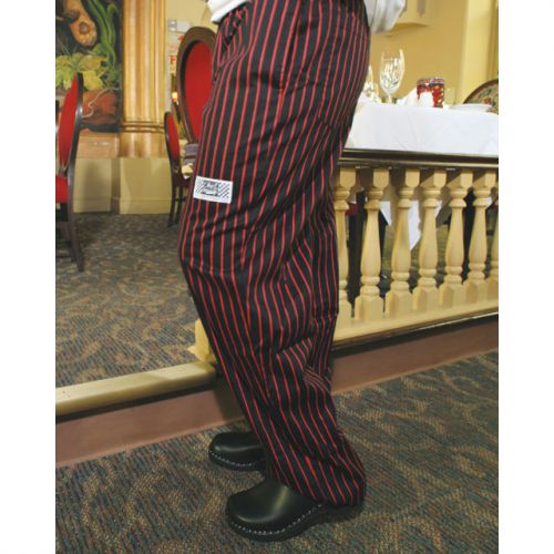 Chef Revival E-Z Fit Chef Pants Cotton, Red/Black Pinstripe