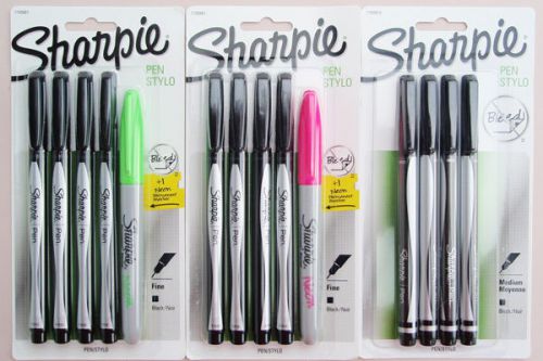 Sharpie Lot #3  Pen Stylo Black 8 Fine 4 Medium + Green, Pink Neon Markers