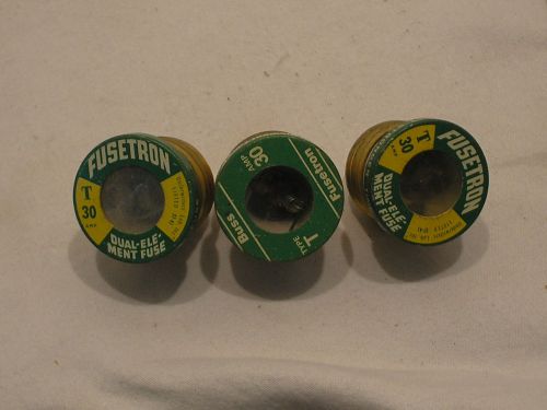 Buss t-30 amp screw in edison base dual element time delay fuse lot of 3 for sale