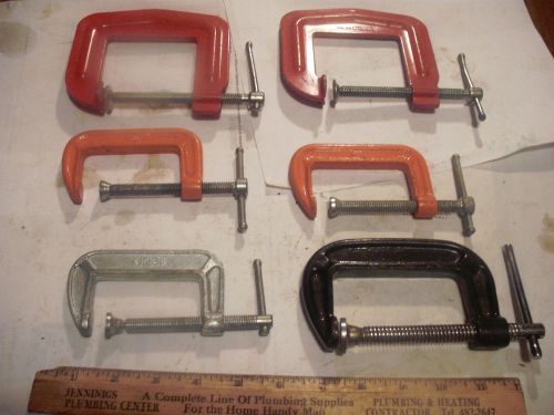 old used tools lot of 6 C clamps 2 STANLEY 2-1/2&#034; BESSEY CHINA 3&#034; two unbranded