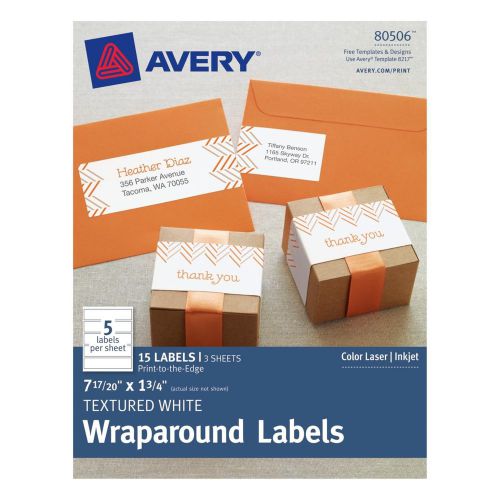 Avery textured wraparound labels white 7.85 x 1.75 inches pack of 15 (80506) for sale