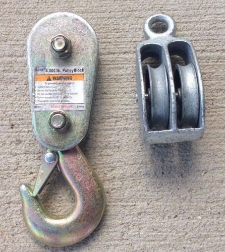 1/4&#034; LIFTING PULLEY BLOCK HOOK 4000 lbs Capacity W/ Double Pulley