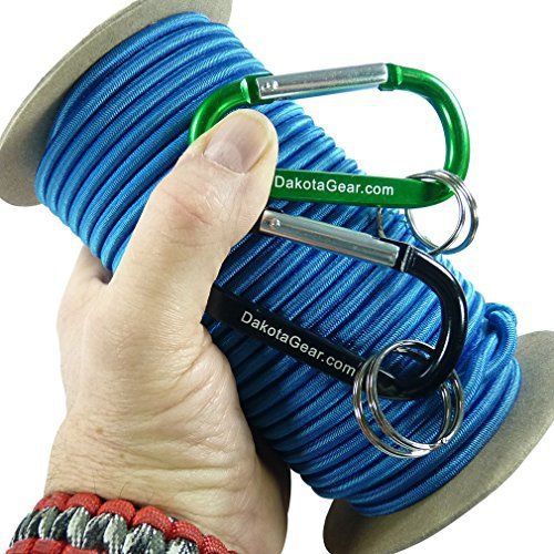 Shock cord - royal blue 3/16&#034; x 50 ft. spool. marine grade, with 2 carabiners &amp; for sale