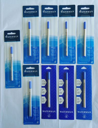 9x Refills for WATERMAN ROLLERBALL PEN  BLUE COLOR INK FINE POINT BRAND NEW