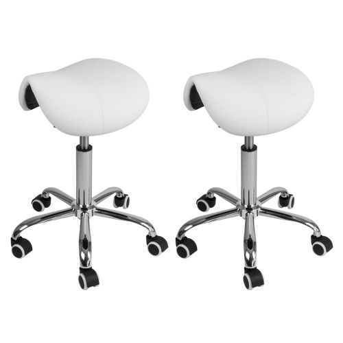 2 White Adjustable Tattoo Salon Stool Hydraulic Rolling Chair Facial Massage Spa