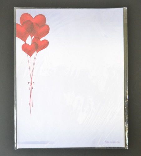 DeCo Red Balloon Hearts Letterhead Stationery Printer 20ct Decorative Paper