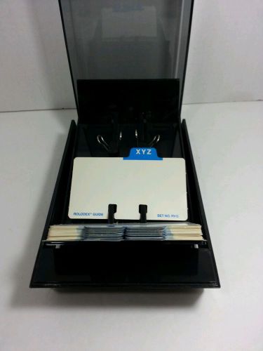 Vintage Rolodex Card Holder VIP 24C Black Smoke Plastic Cover Blank A - Z Cards